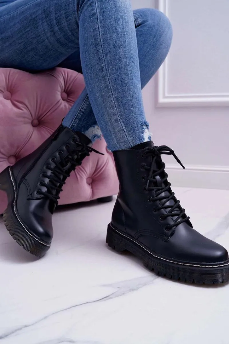 Outlet Damskie buty S.Barski Damskie Botki Glany Workery Czarne Barski 56-5