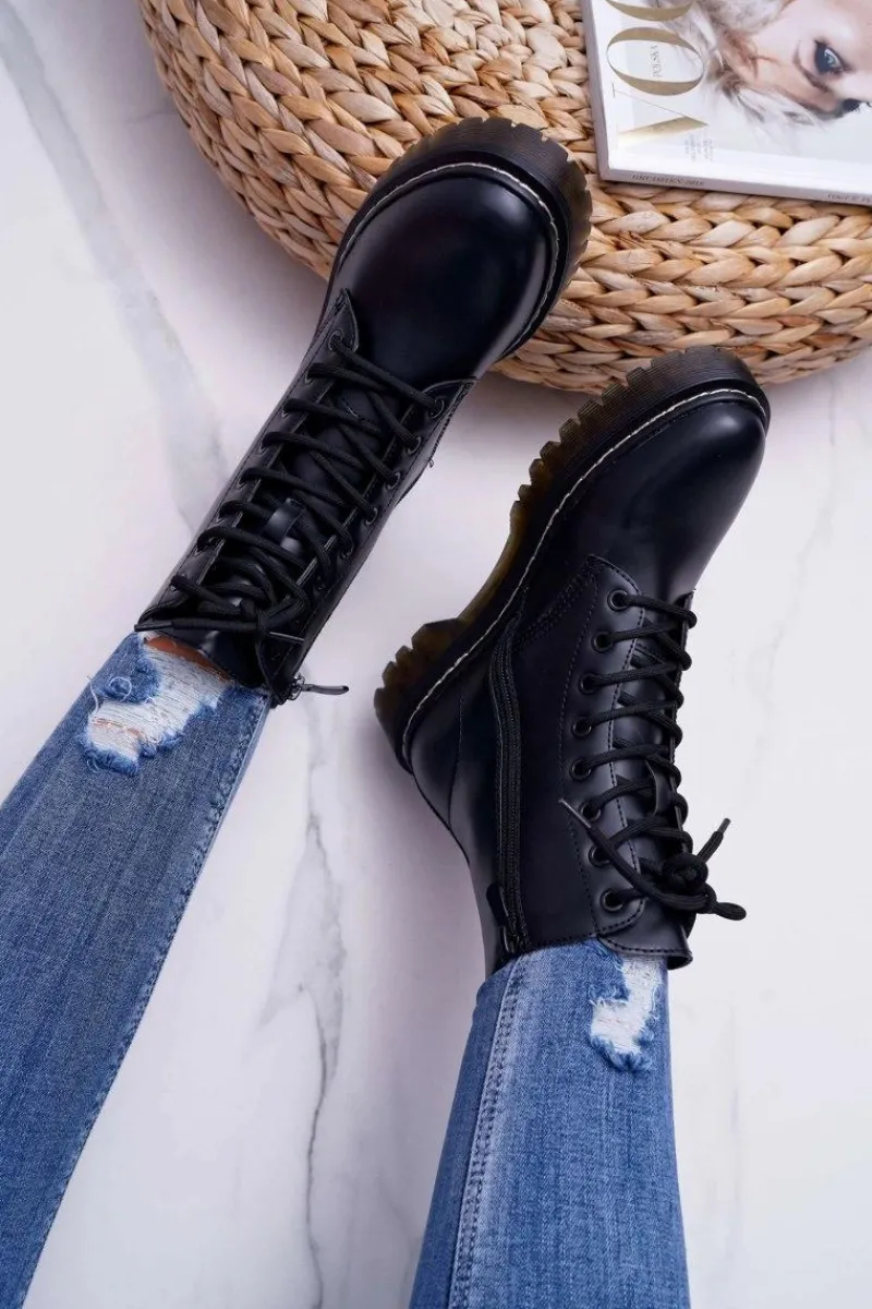 Outlet Damskie buty S.Barski Damskie Botki Glany Workery Czarne Barski 56-5