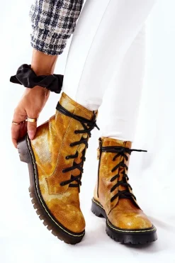 Discount Maciejka Damskie Botki Glany Workery Żółte 01609-47