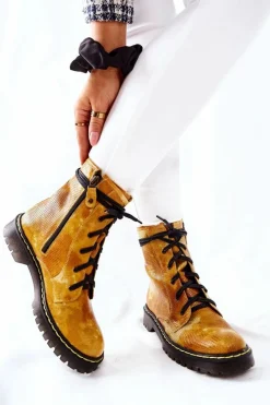 Discount Maciejka Damskie Botki Glany Workery Żółte 01609-47