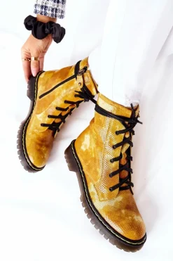 Discount Maciejka Damskie Botki Glany Workery Żółte 01609-47