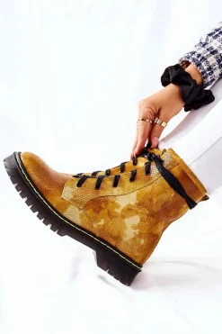 Discount Maciejka Damskie Botki Glany Workery Żółte 01609-47