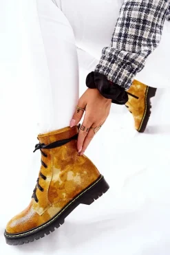 Discount Maciejka Damskie Botki Glany Workery Żółte 01609-47