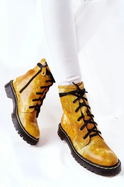 Discount Maciejka Damskie Botki Glany Workery Żółte 01609-47