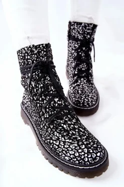 Sale Maciejka Damskie Botki Glany Workery Czarno-Białe 01609-48