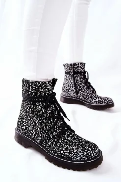 Sale Maciejka Damskie Botki Glany Workery Czarno-Białe 01609-48