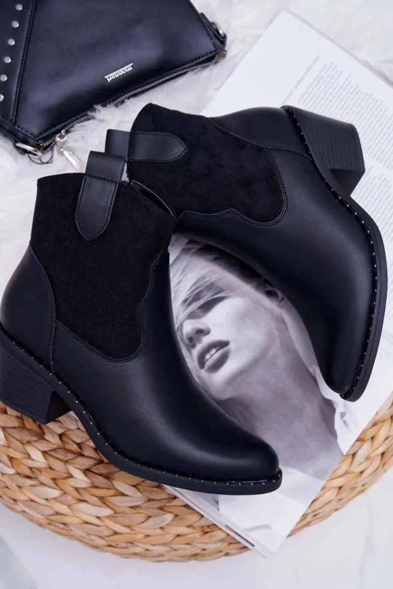 Botki Zimowe Damskie|Botki Na Obcasie>Damskie buty S.Barski Damskie Botki Kowbojki Czarne Barski 30-20