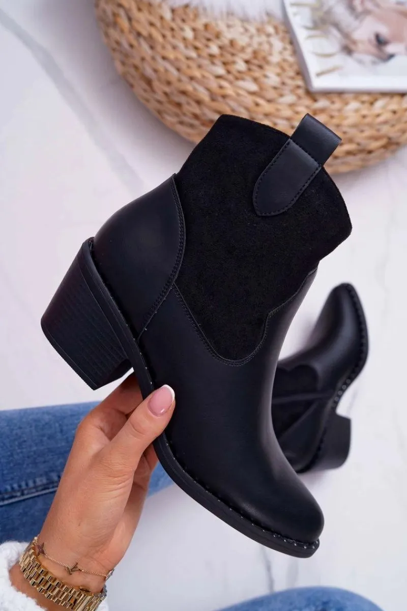 Botki Zimowe Damskie|Botki Na Obcasie>Damskie buty S.Barski Damskie Botki Kowbojki Czarne Barski 30-20