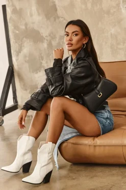 Online Damskie Botki Kowbojki Na Obcasie Białe Melaitia Damskie Botki Na Słupku|Botki Na Obcasie