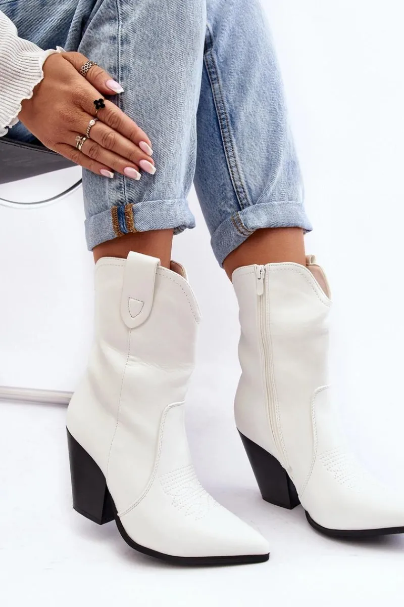 Online Damskie Botki Kowbojki Na Obcasie Białe Melaitia Damskie Botki Na Słupku|Botki Na Obcasie