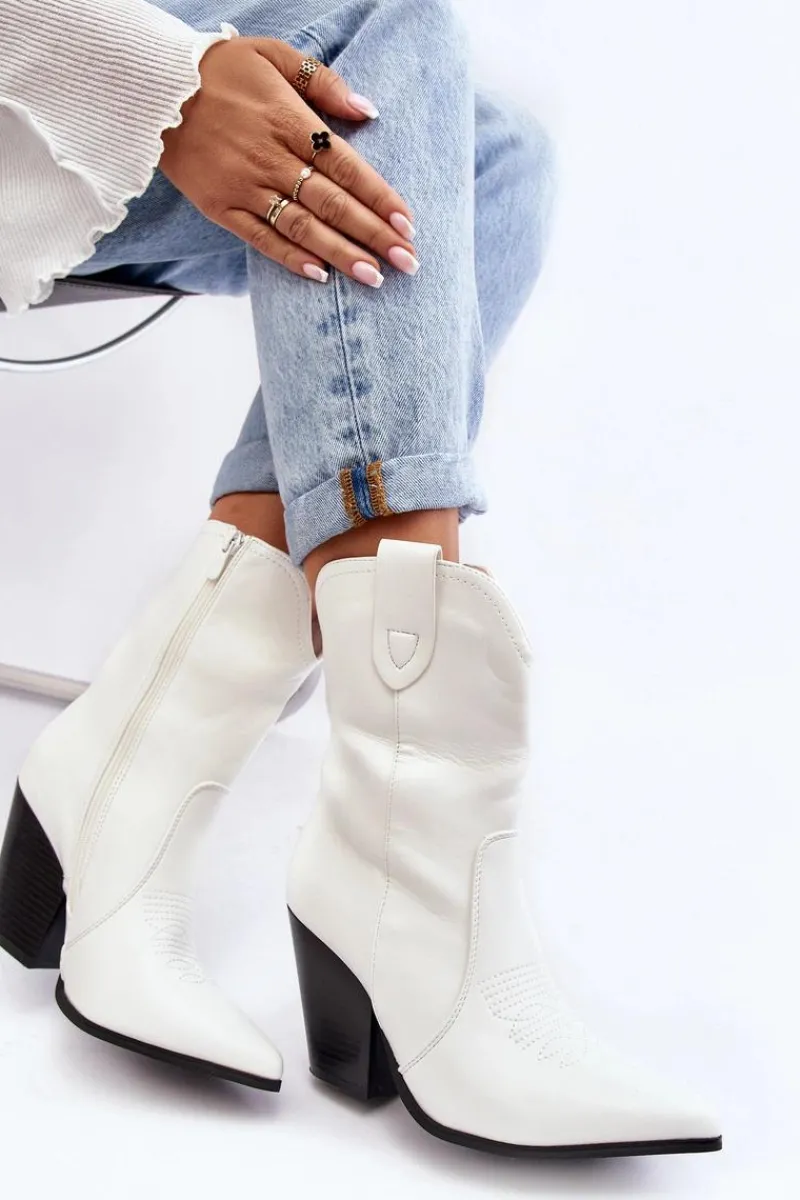 Online Damskie Botki Kowbojki Na Obcasie Białe Melaitia Damskie Botki Na Słupku|Botki Na Obcasie