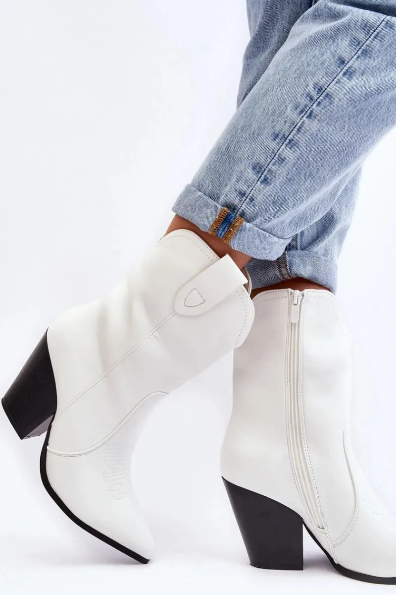 Online Damskie Botki Kowbojki Na Obcasie Białe Melaitia Damskie Botki Na Słupku|Botki Na Obcasie