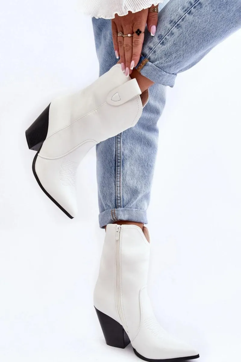 Online Damskie Botki Kowbojki Na Obcasie Białe Melaitia Damskie Botki Na Słupku|Botki Na Obcasie