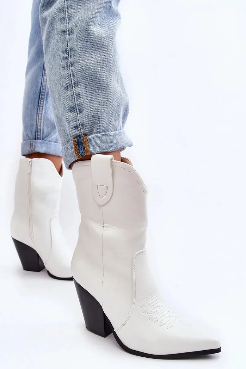 Online Damskie Botki Kowbojki Na Obcasie Białe Melaitia Damskie Botki Na Słupku|Botki Na Obcasie