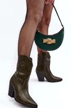 Botki Na Słupku|Botki Na Obcasie>Boto Damskie Botki Kowbojki Na Obcasie Ciemnozielone Melaitia