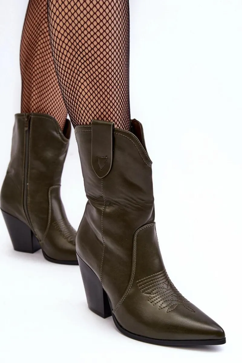 Botki Na Słupku|Botki Na Obcasie>Boto Damskie Botki Kowbojki Na Obcasie Ciemnozielone Melaitia