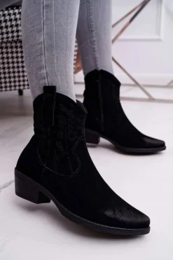 Clearance Damskie Botki Kowbojki Zamszowe Czarne Ferders Damskie Botki Zimowe Damskie|Brązowe I Beżowe Botki