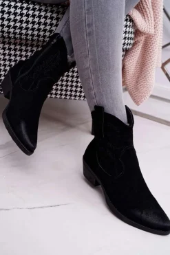 Clearance Damskie Botki Kowbojki Zamszowe Czarne Ferders Damskie Botki Zimowe Damskie|Brązowe I Beżowe Botki