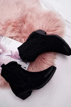 Clearance Damskie Botki Kowbojki Zamszowe Czarne Ferders Damskie Botki Zimowe Damskie|Brązowe I Beżowe Botki