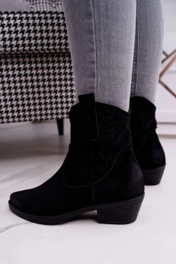 Clearance Damskie Botki Kowbojki Zamszowe Czarne Ferders Damskie Botki Zimowe Damskie|Brązowe I Beżowe Botki