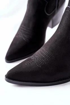 Discount Boto Damskie Botki Kowbojki Zamszowe Czarne Beamhurst