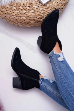 Damskie buty S.Barski Damskie Botki Kowbojki Zamszowe Czarne Barski 1638