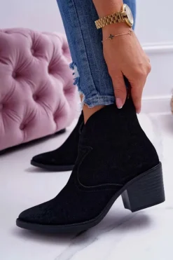 Damskie buty S.Barski Damskie Botki Kowbojki Zamszowe Czarne Barski 1638
