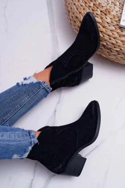 Damskie buty S.Barski Damskie Botki Kowbojki Zamszowe Czarne Barski 1638