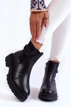 Outlet Damskie Botki La.Fi 250005B-PU Czarne Damskie Czarne Botki|Botki Zimowe Damskie