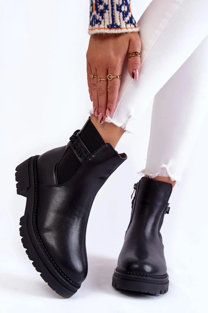 Outlet Damskie Botki La.Fi 250005B-PU Czarne Damskie Czarne Botki|Botki Zimowe Damskie