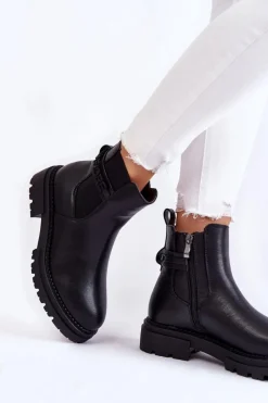 Outlet Damskie Botki La.Fi 250005B-PU Czarne Damskie Czarne Botki|Botki Zimowe Damskie