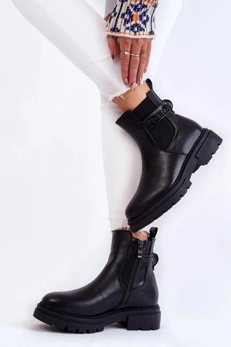 Outlet Damskie Botki La.Fi 250005B-PU Czarne Damskie Czarne Botki|Botki Zimowe Damskie