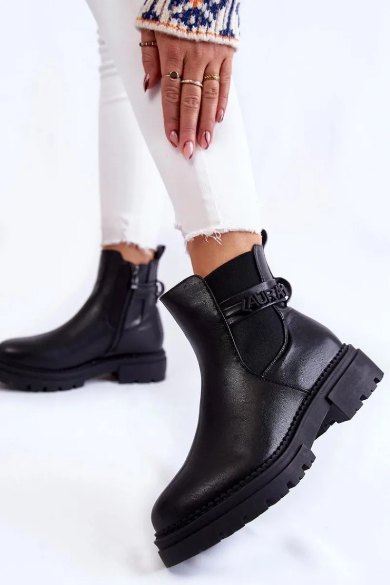 Outlet Damskie Botki La.Fi 250005B-PU Czarne Damskie Czarne Botki|Botki Zimowe Damskie