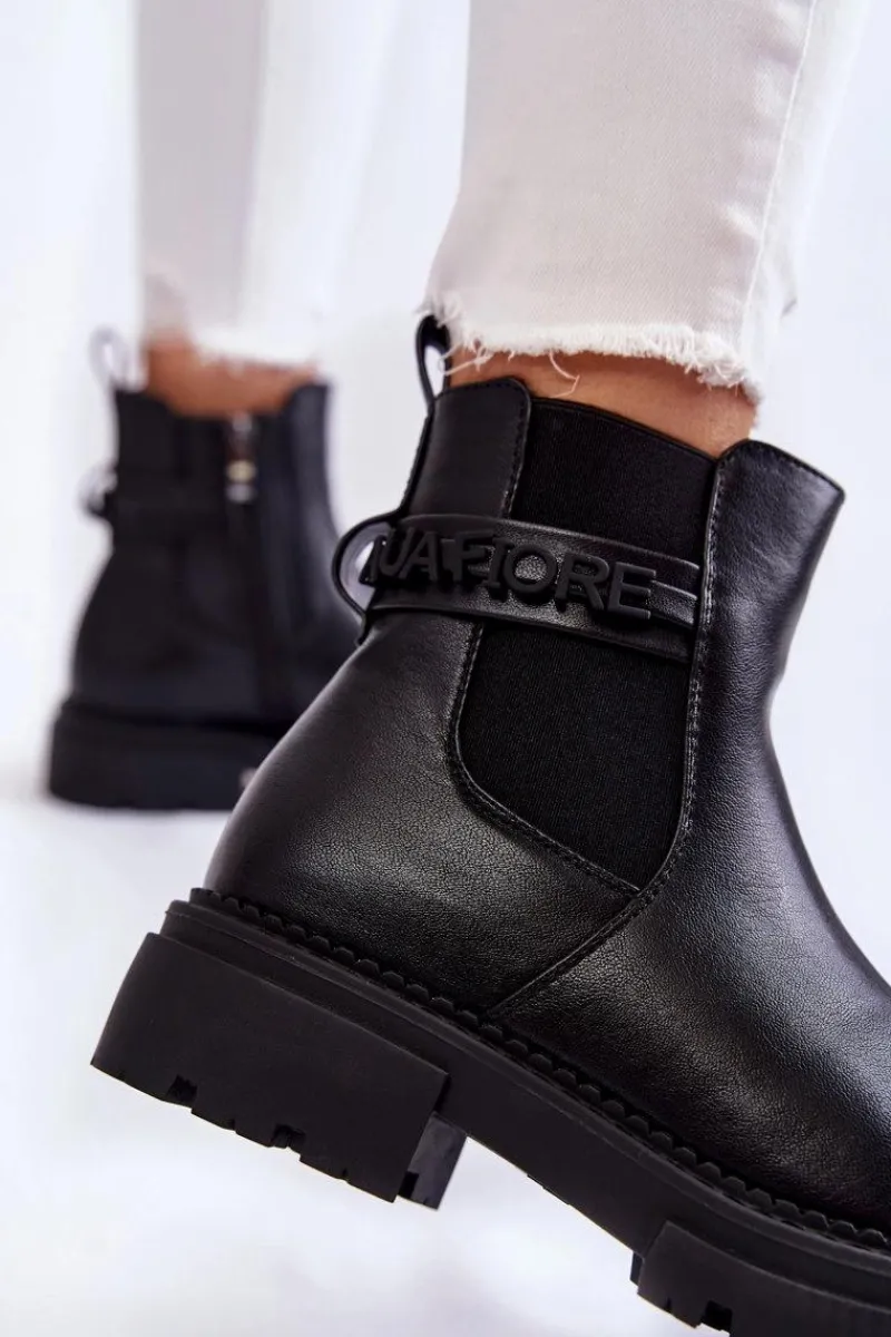 Outlet Damskie Botki La.Fi 250005B-PU Czarne Damskie Czarne Botki|Botki Zimowe Damskie