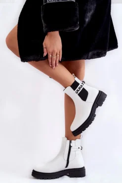 Botki Ocieplane|Czarne Botki>Boto Damskie Botki La.Fi 250005W-PU Białe