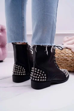 Hot Boto Damskie Botki Lu Boo Czarne Workery z Ćwiekami Tension