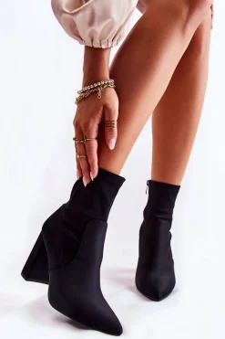 Clearance Boto Damskie Botki Materiałowe Na Obcasie Czarne Amile Czarny