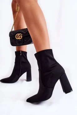 Clearance Boto Damskie Botki Materiałowe Na Obcasie Czarne Amile Czarny