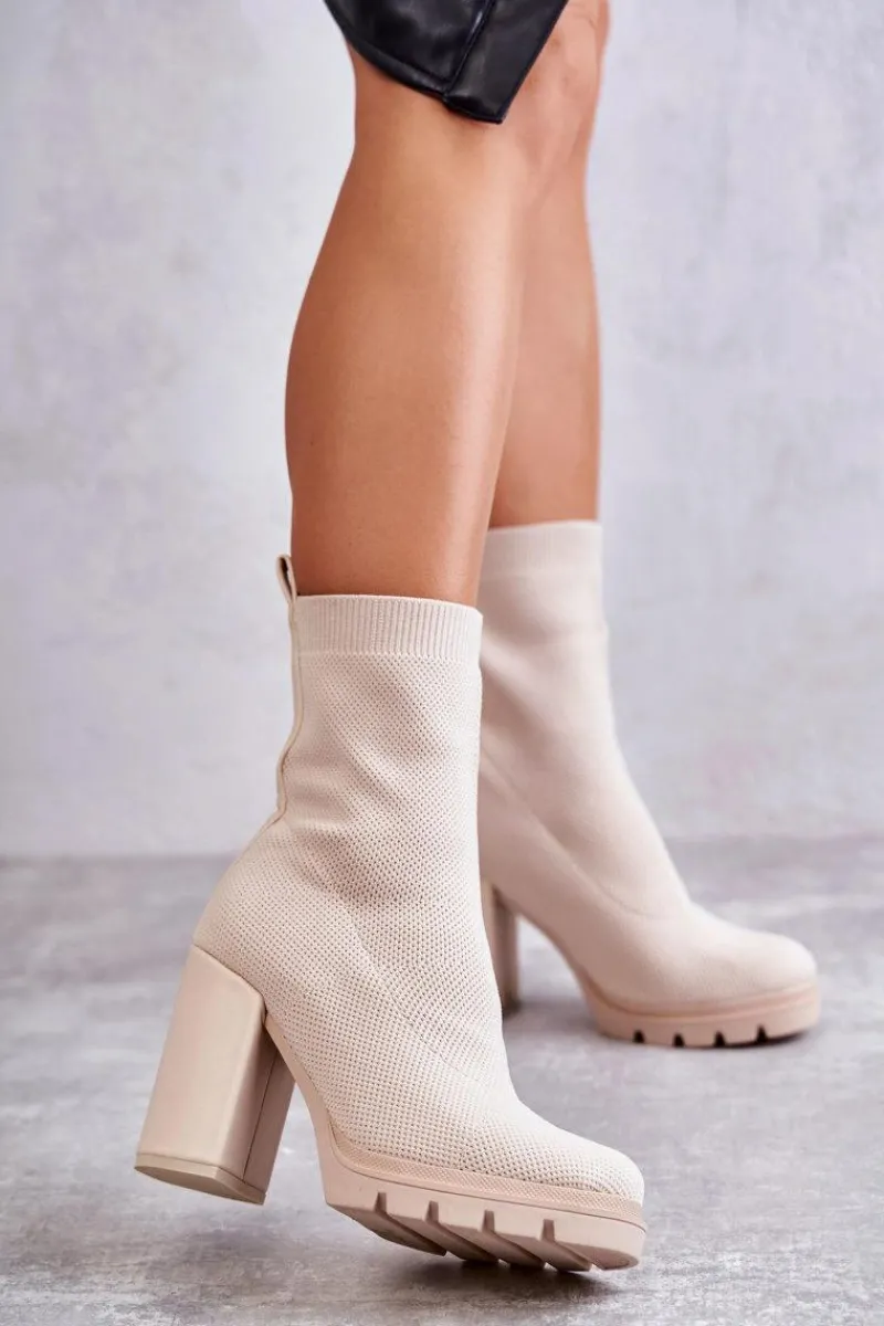 Hot Boto Damskie Botki Materiałowe Beżowe Louve