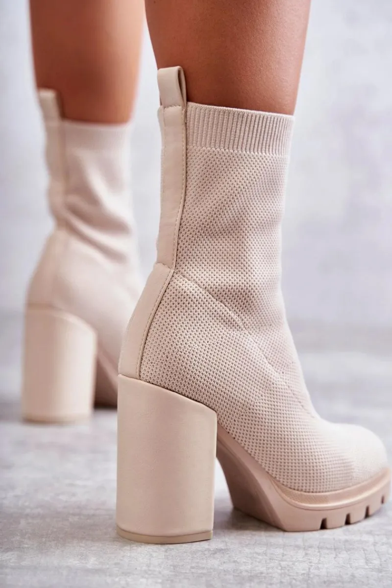 Hot Boto Damskie Botki Materiałowe Beżowe Louve