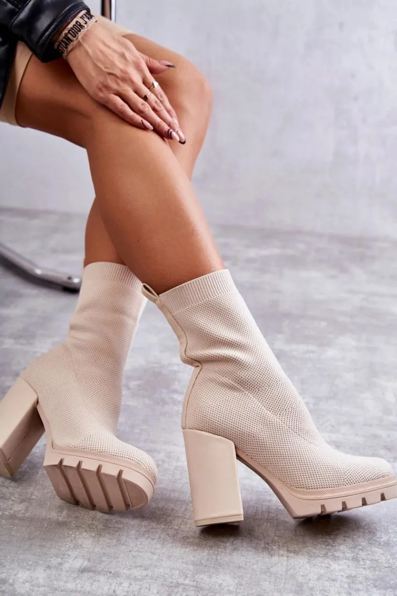 Hot Boto Damskie Botki Materiałowe Beżowe Louve