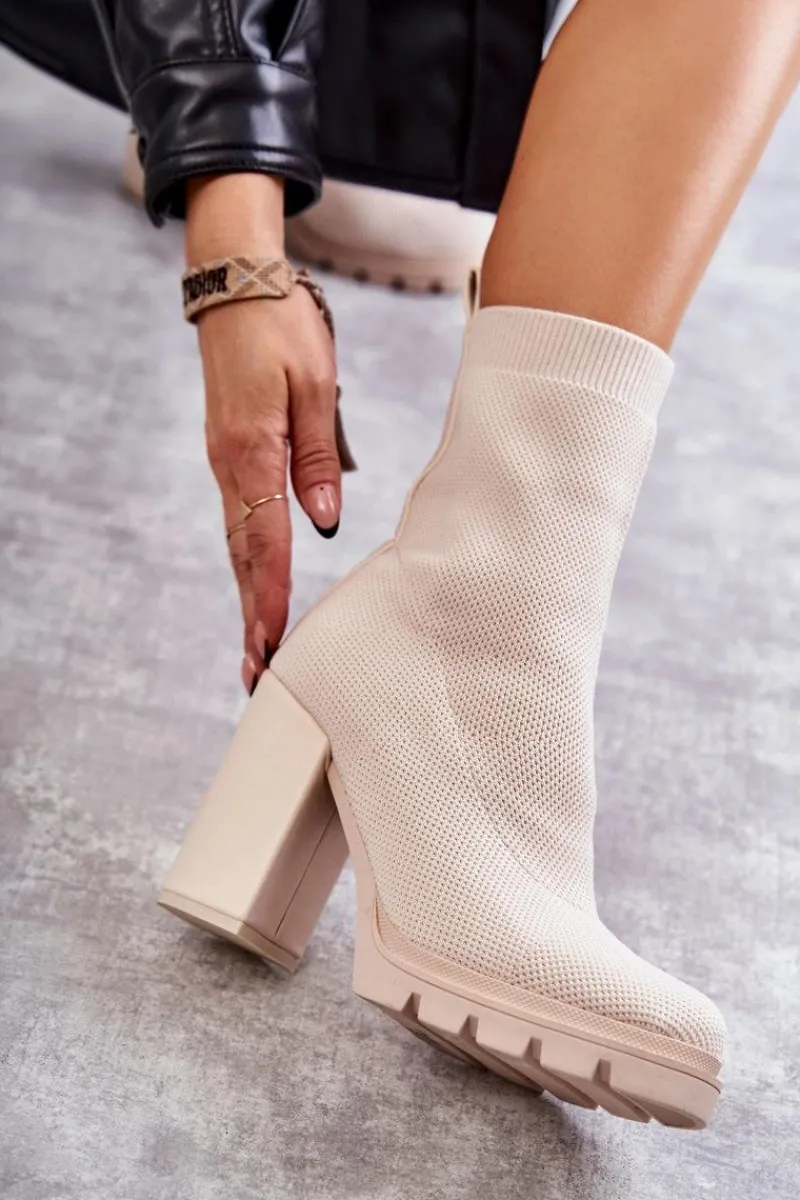 Hot Boto Damskie Botki Materiałowe Beżowe Louve