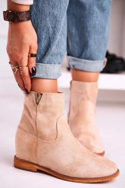 Botki Na Koturnie|Czarne Botki>Boto Damskie Botki Na Koturnie Zamszowe Beżowe Vanya