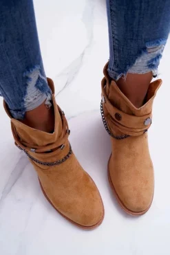 Best Damskie Botki Na Koturnie A3705 Camel Lucky Damskie Botki Na Koturnie|Brązowe I Beżowe Botki