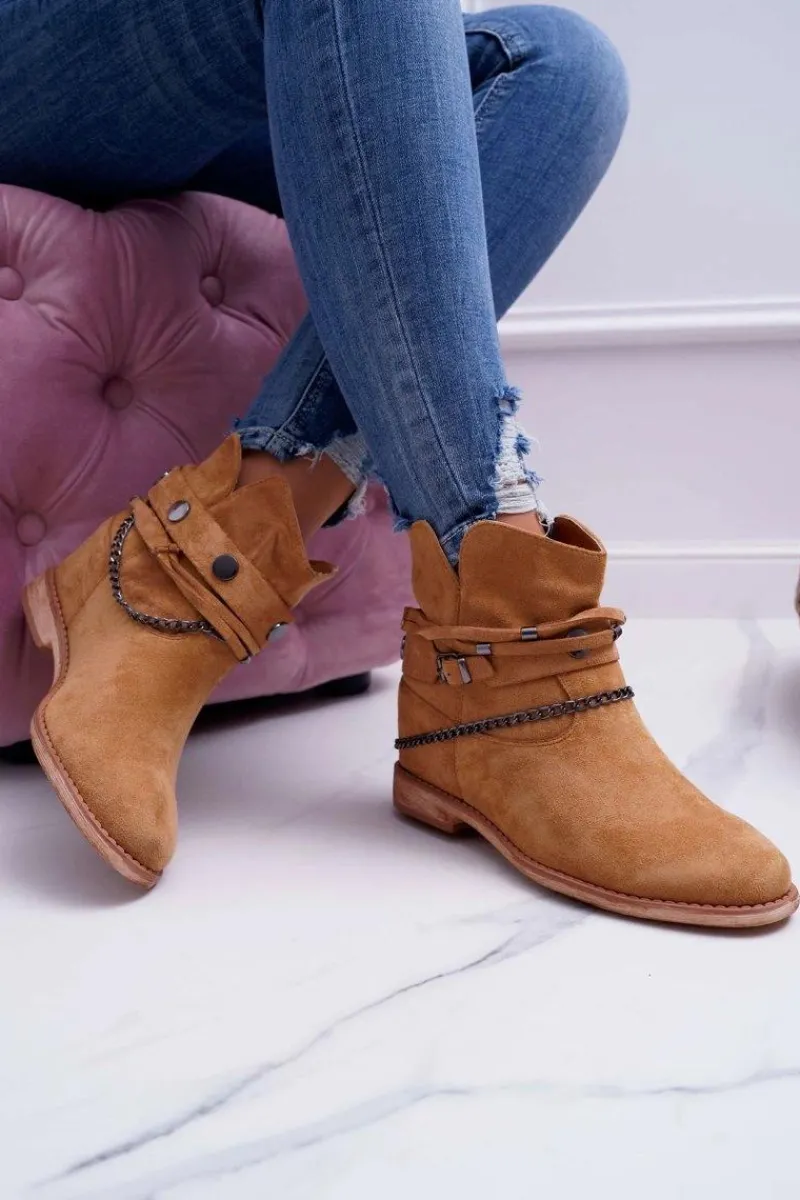 Best Damskie Botki Na Koturnie A3705 Camel Lucky Damskie Botki Na Koturnie|Brązowe I Beżowe Botki