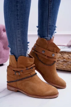 Best Damskie Botki Na Koturnie A3705 Camel Lucky Damskie Botki Na Koturnie|Brązowe I Beżowe Botki