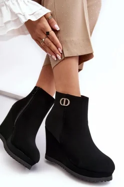 Sale Boto Damskie Botki Na Koturnie Z Małą Ozdobą Czarne Bertolina