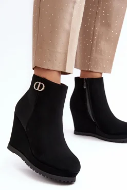 Sale Boto Damskie Botki Na Koturnie Z Małą Ozdobą Czarne Bertolina
