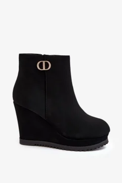 Sale Boto Damskie Botki Na Koturnie Z Małą Ozdobą Czarne Bertolina