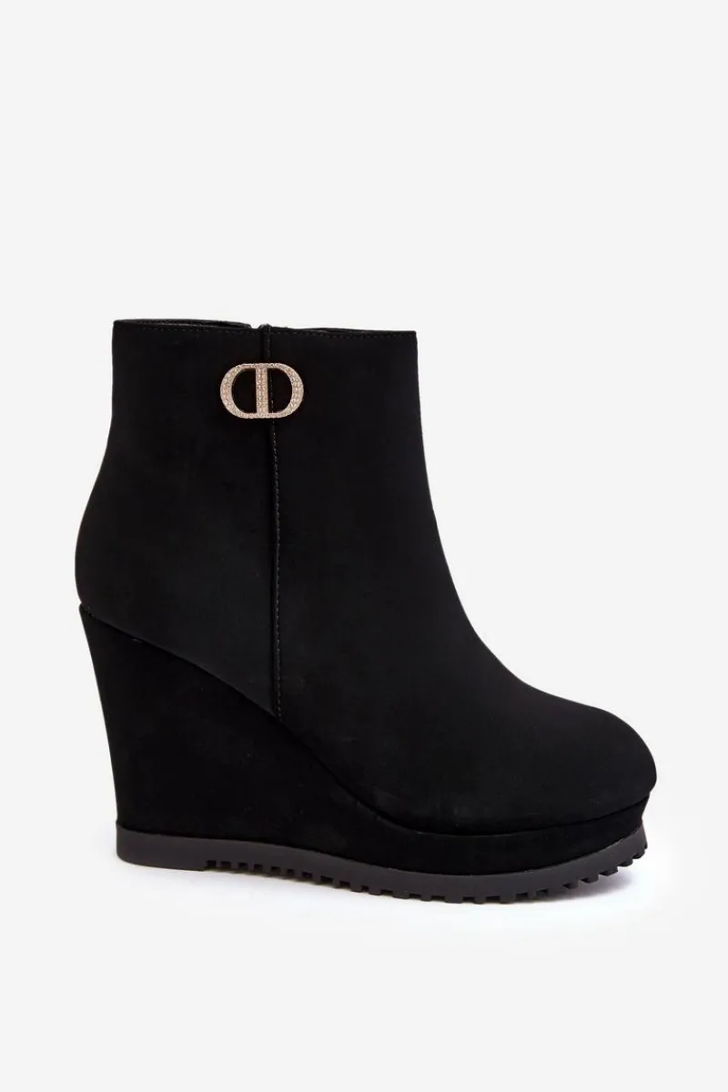 Sale Boto Damskie Botki Na Koturnie Z Małą Ozdobą Czarne Bertolina